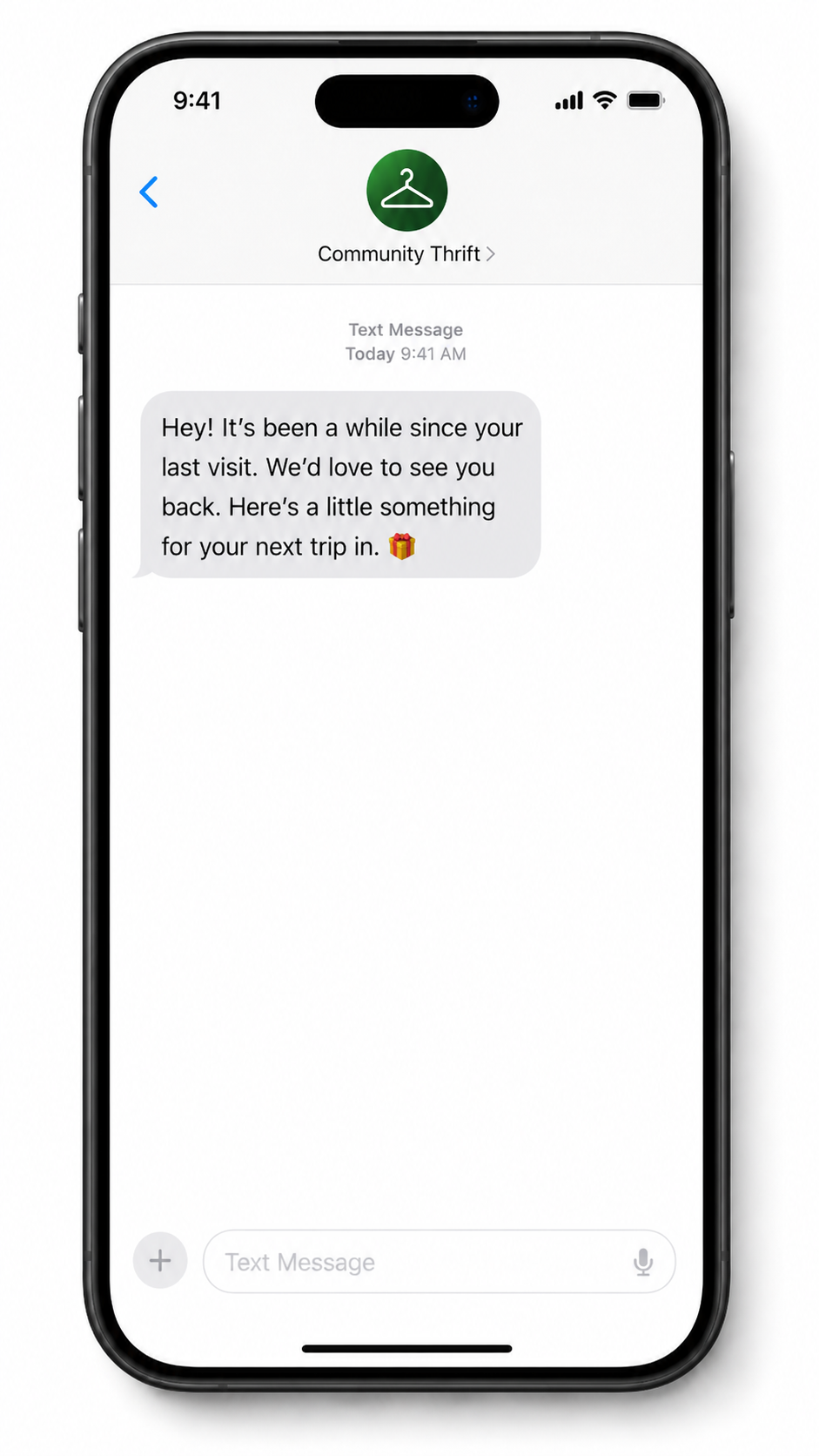 SMS showing personal check-in message after 65 days